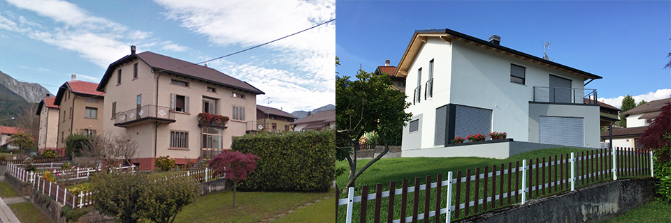 Casa anni '60 a Chies d'Alpago prima e dopo la demolizione e ricostruzione